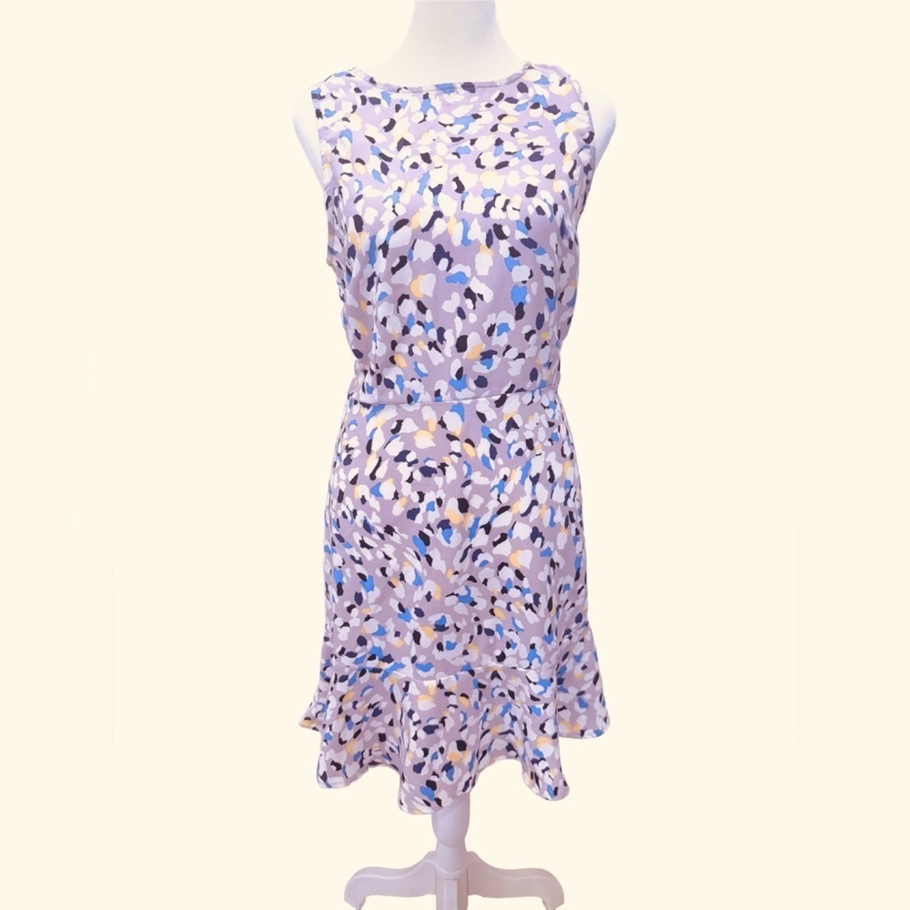 LOFT Purple and Blue A-Line Midi Dress Mock Neck 10P